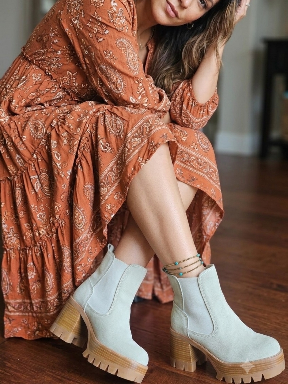 Free People x Jeffrey Campbell Suede Platform Chelsea Boots 6.5